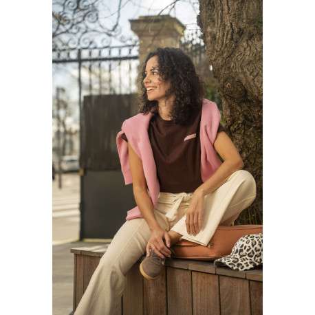 Pantalon en coton écru uni avec une coupe bootcut et une ceinture - Image 8
