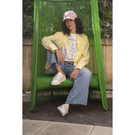 Chemisier en coton jaune à rayures avec une coupe ajustée et un col chemise - Image 4
