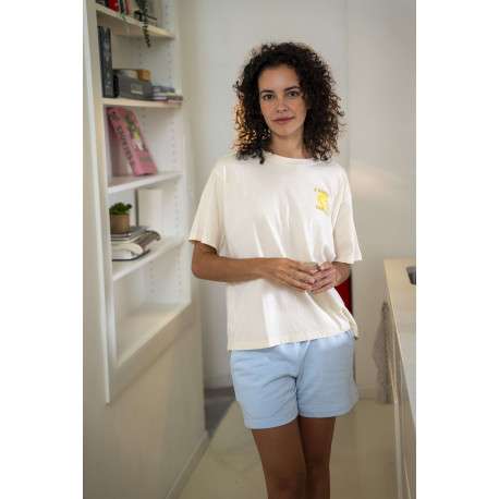 T-shirt en coton écru uni pourvu d'une coupe ample et d'un col rond - Image 4