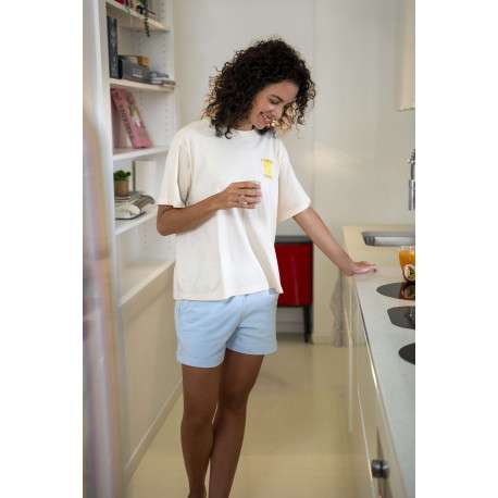 T-shirt en coton écru uni pourvu d'une coupe ample et d'un col rond - Image 5