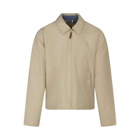 Blouson beige uni pourvu d'une coupe droite et d'un col chemise