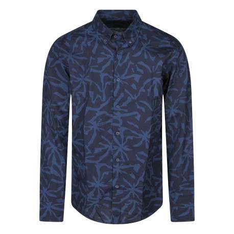 Chemise en coton marine imprimée avec une coupe droite et des manches longues