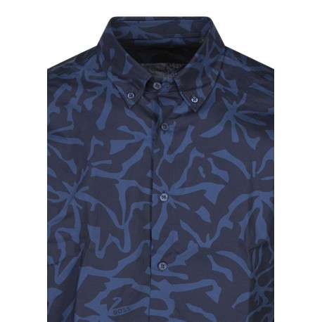 Chemise en coton marine imprimée avec une coupe droite et des manches longues - Image 3