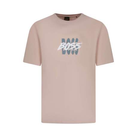 T-shirt en coton rose uni pourvu d'une coupe droite et des manches courtes