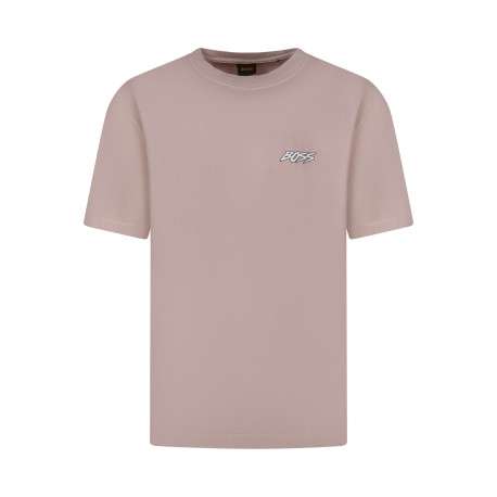 T-shirt en coton rose uni pourvu d'une coupe droite et d'un col rond