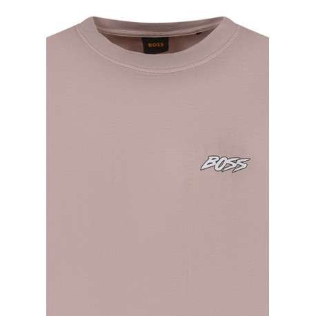 T-shirt en coton rose uni pourvu d'une coupe droite et d'un col rond - Image 3