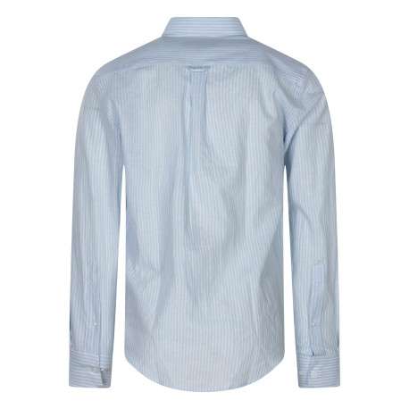 Chemise bleue claire en lin à rayures avec une coupe droite et un col américain - Image 2