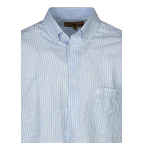Chemise bleue claire en lin à rayures avec une coupe droite et un col américain - Image 3