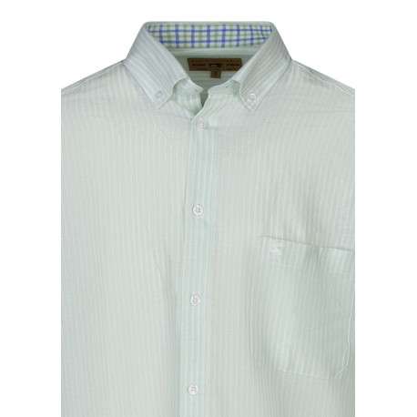 Chemise verte en lin à rayures pourvue avec une coupe droite et un col américain - Image 3
