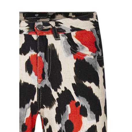 Pantalon orange imprimé pourvu d'une coupe large et de multiples poches - Image 3