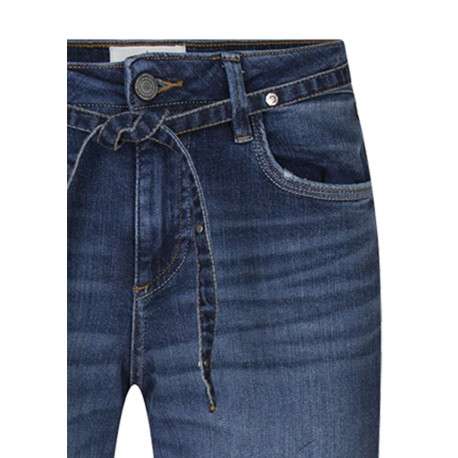 Jean en coton bleu uni pourvu d'une coupe droite et de multiples poches - Image 3