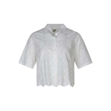 Chemisier en coton blanc uni pourvu d'une coupe ample et d'un col chemise