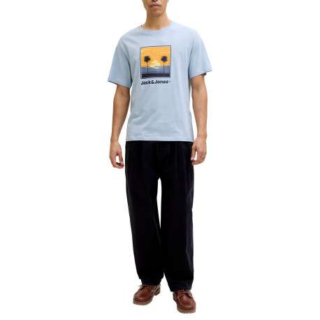 T-shirt en coton bleu clair pourvu d'une coupe droite et d'un col rond - Image 3
