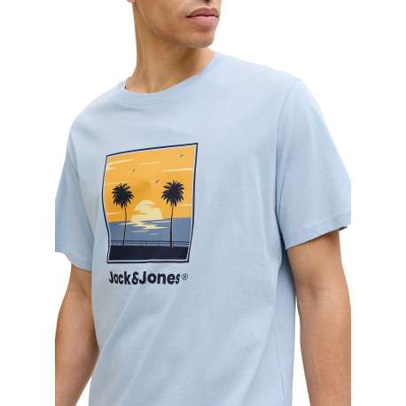 T-shirt en coton bleu clair pourvu d'une coupe droite et d'un col rond - Image 5