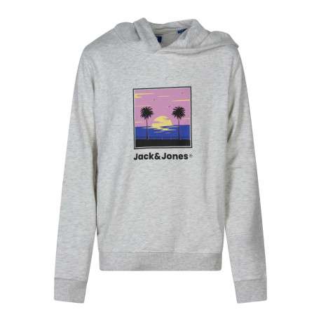 Sweat gris clair uni pourvu d'une coupe droite et d'un imprimé couché de soleil