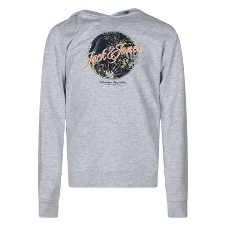 Sweat gris uni pourvu d'une coupe droite et d'un imprimé tropical