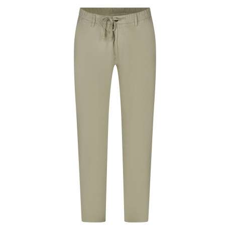 Pantalon chino en coton et lin mélangé beige uni pourvu d'une coupe slim