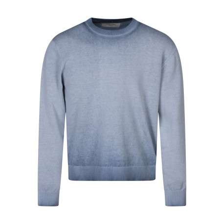Pull en coton biologique ciel uni pourvu d'un col rond et d'un aspect fumé