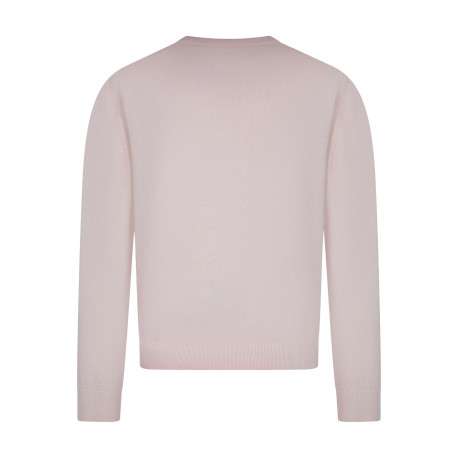 Pull en coton biologique rose uni pourvu d'un col rond et d'un aspect fumé - Image 2