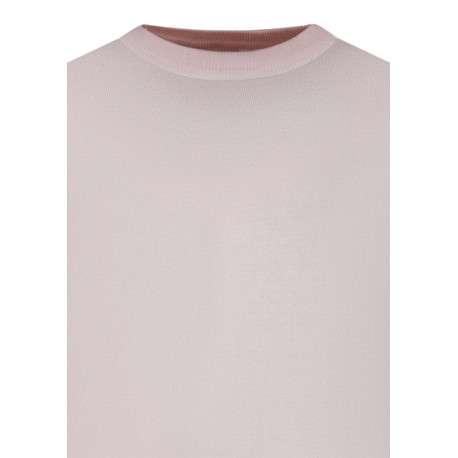 Pull en coton biologique rose uni pourvu d'un col rond et d'un aspect fumé - Image 3