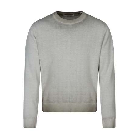 Pull en coton biologique olive uni pourvu d'un col rond et d'un aspect fumé