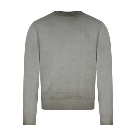 Pull en coton biologique olive uni pourvu d'un col rond et d'un aspect fumé - Image 2