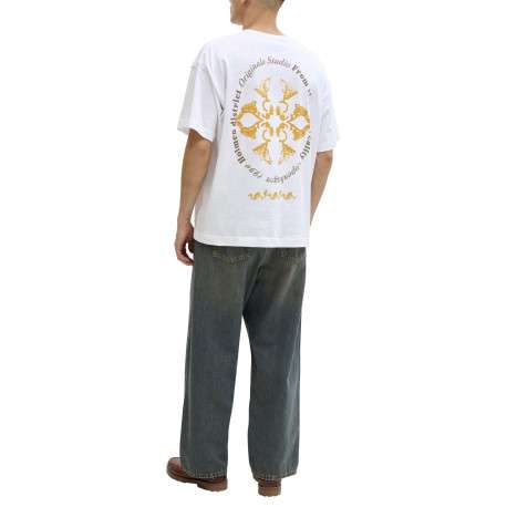 T-shirt en coton blanc imprimé à coupe droite pourvu d'un col rond - Image 4
