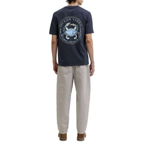 T-shirt en coton bleu marine imprimé avec un col rond et des manches courtes - Image 4