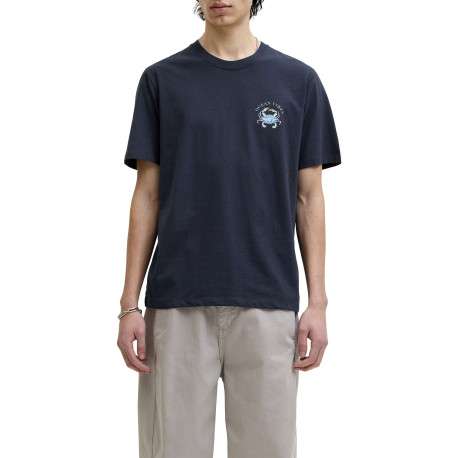 T-shirt en coton bleu marine imprimé avec un col rond et des manches courtes - Image 5