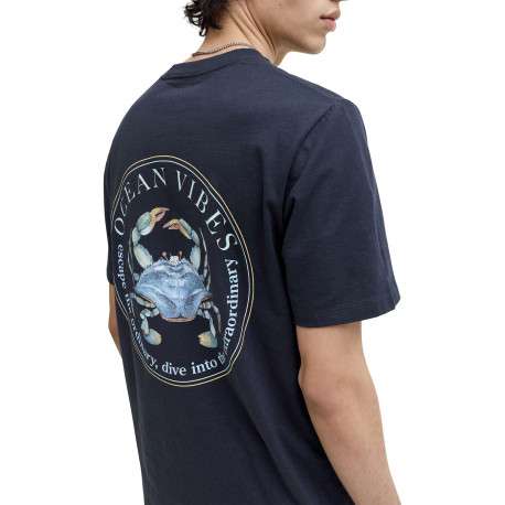 T-shirt en coton bleu marine imprimé avec un col rond et des manches courtes - Image 6