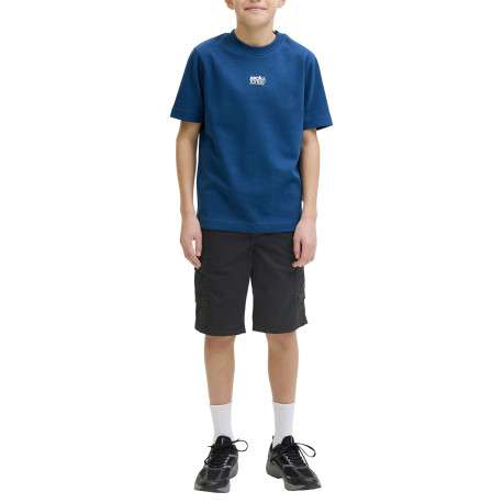 Short cargo en coton noir uni avec une coupe droite et 6 poches - Image 3