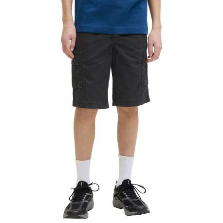 Short cargo en coton noir uni avec une coupe droite et 6 poches - Image 5