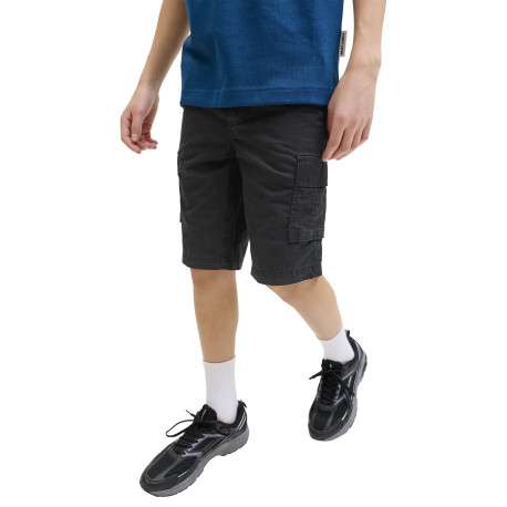 Short cargo en coton noir uni avec une coupe droite et 6 poches - Image 6