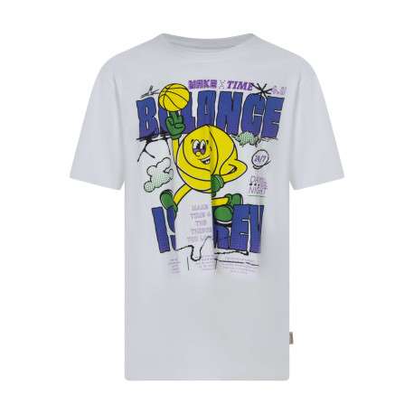 T-shirt en coton biologique blanc uni pourvu d'un imprimé balle de basket