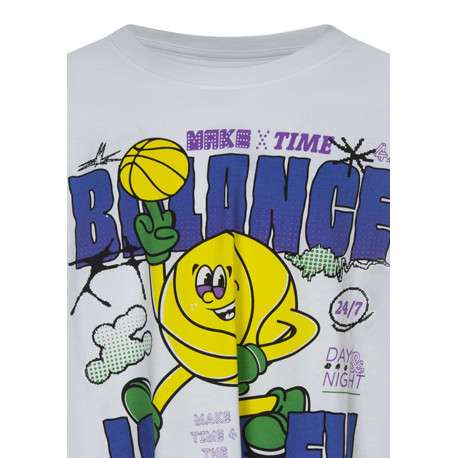 T-shirt en coton biologique blanc uni pourvu d'un imprimé balle de basket - Image 3