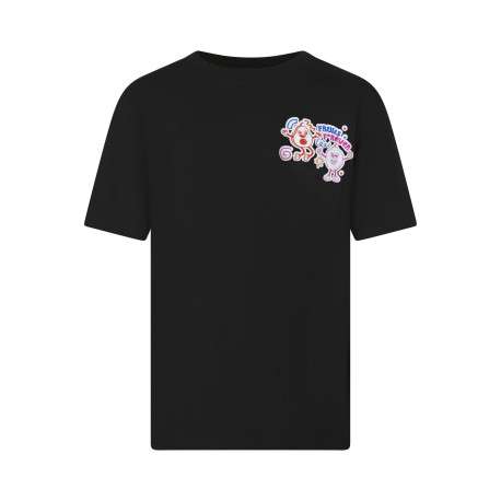 T-shirt en coton biologique noir uni pourvu d'imprimés de fruits et légumes