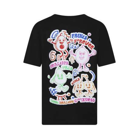 T-shirt en coton biologique noir uni pourvu d'imprimés de fruits et légumes - Image 2