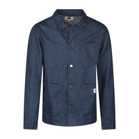 Blouson en jean denim en coton marine uni pourvu d'une coupe large