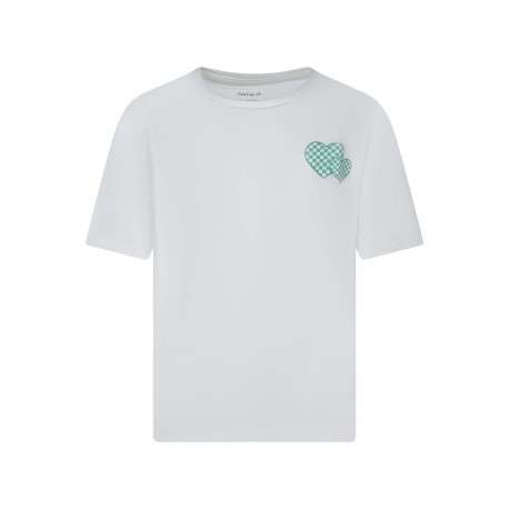T-shirt en coton biologique blanc uni pourvu d'un imprimé coeurs en damier