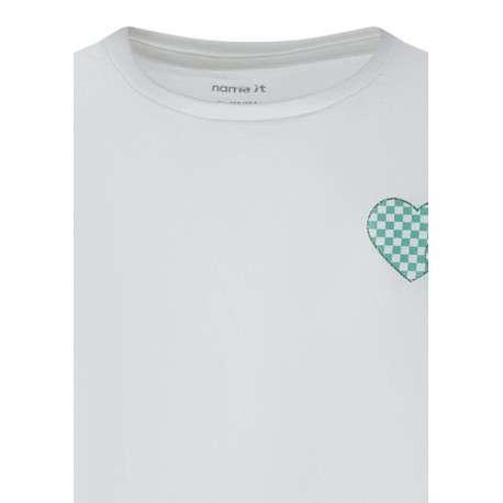 T-shirt en coton biologique blanc uni pourvu d'un imprimé coeurs en damier - Image 3