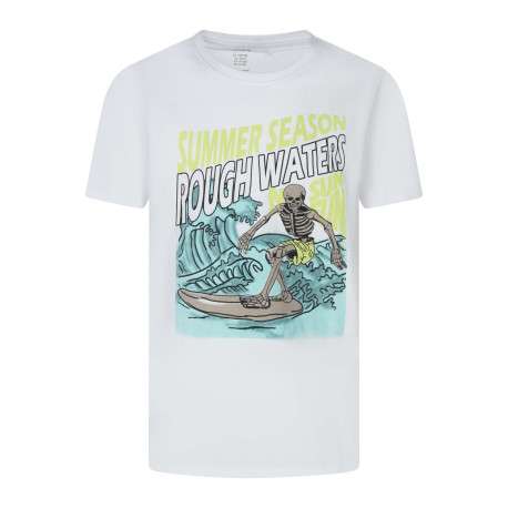 T-shirt en coton biologique blanc uni pourvu d'un imprimé à l'avant