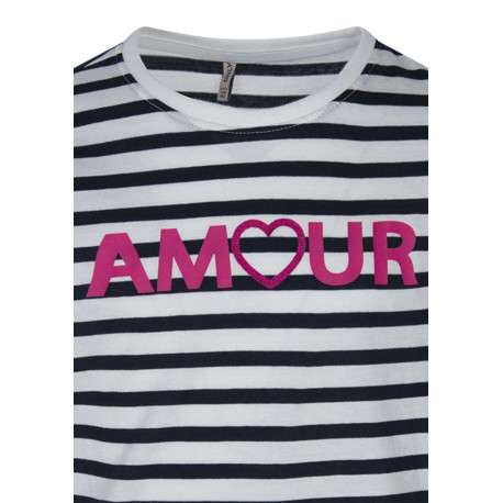 T-shirt en coton biologique blanc à rayures pourvu d'un imprimé ""Amour"" rose - Image 3