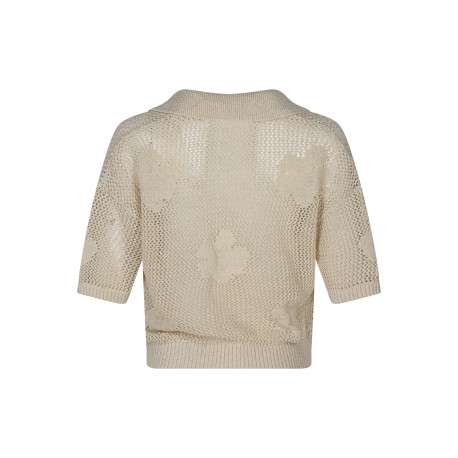 Pull écru uni pourvu d'un col v avec revers et d'une coupe droite - Image 2