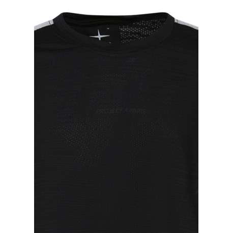 T-shirt technique noir uni pourvu de manches courtes et d'un col rond - Image 3