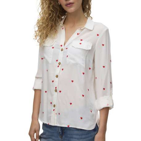 Chemisier blanc à motifs avec un col à revers et des manches longues - Image 2