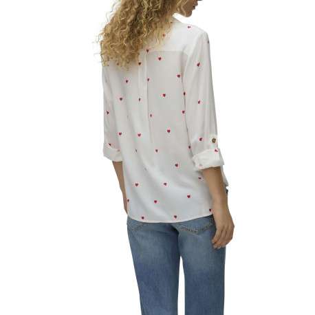 Chemisier blanc à motifs avec un col à revers et des manches longues - Image 3