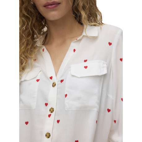Chemisier blanc à motifs avec un col à revers et des manches longues - Image 5