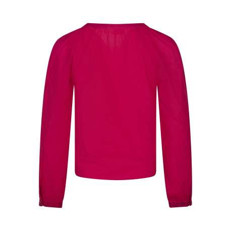 Blouse en coton biologique fuchsia unie pourvue d'un col tunisien - Image 2