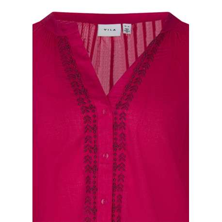 Blouse en coton biologique fuchsia unie pourvue d'un col tunisien - Image 3