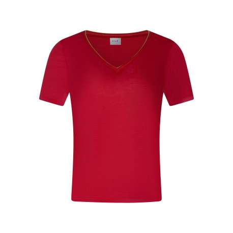 T-shirt rouge uni pourvu de manches courtes et d'une coupe droite